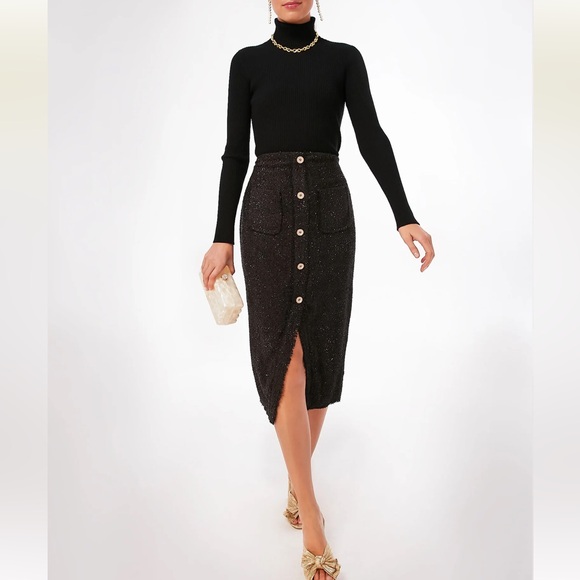 Tuckernuck Pomander Place Black Tweed Laurelle Midi Skirt size medium - Picture 2 of 4